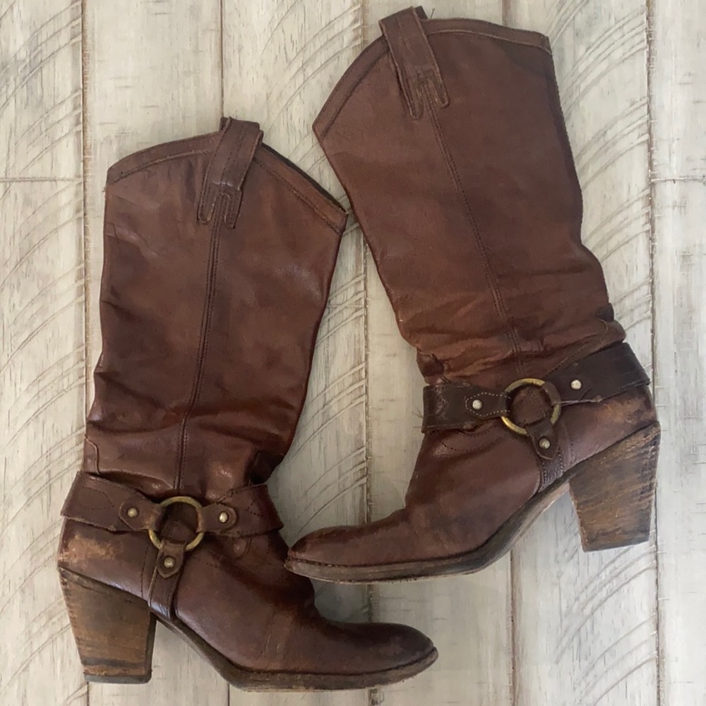 Vintage Frye boots tall with heel leather 8.5